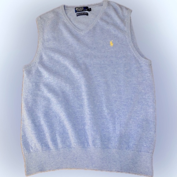Ralph Lauren Cashmere Cotton Light Blue V-Neck Knit Sweater Vest XL - Picture 7 of 8